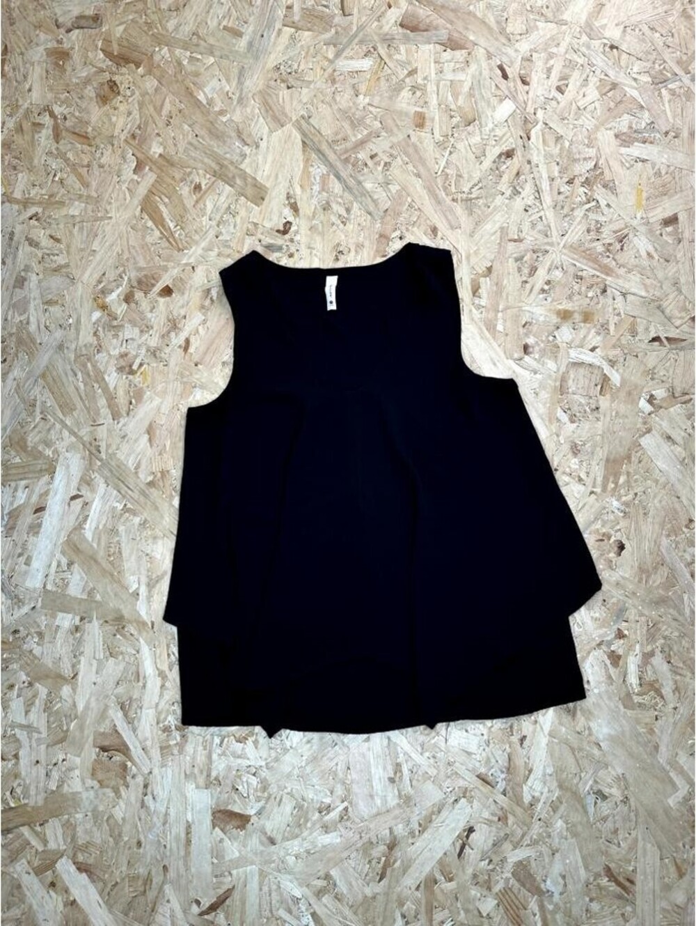 Tyche Womens Small Black Sleeveless V-Neck Layered Chiffon Blouse Top Made in